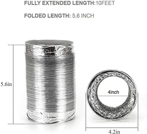 Universal Dryer Vent Hose 10 ft 4 inch with 2 Stainless Steel Clamp, Flexible Aluminum Dryer Duct Hose for Tight Space ?Silver?