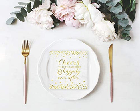 Cheers To Love Cocktail Napkins for Bridal Shower Wedding Engagement Bachelorette Party | Disposable Extra Soft 3-Ply | 50 Count (Gold)