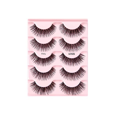 KISS Looks So Natural False Eyelashes Multipack, Lightweight & Comfortable, Natural-Looking, Tapered End Technology, Reusable, Cruelty-Free, Contact Lens Friendly, Style Flirty, 5 Pairs