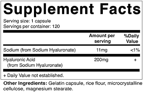 Vitamatic Hyaluronic Acid Supplements 200mg - Supports Healthy Connective Tissue and Joints - Promote Youthful Healthy Skin - 120 Capsules