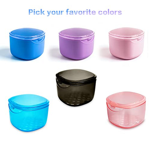 Uouovo 2022 Upgraded Denture Bath Box Cup, Retainer Cleaning Box, Complete Clean Care for Dentures, Denture Case - Second Generation (transparent pink)