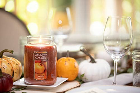Yankee Candle Spiced Pumpkin Scented, Classic 22oz Large Jar Single Wick Candle, Over 110 Hours of Burn Time