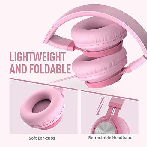 AILIHEN C8 Girls Wired Headphones with Microphone and Volume Control Folding Lightweight Headset for Cellphones Tablets Smartphones Chromebook Laptop Computer PC Mp3/4 (Pink)