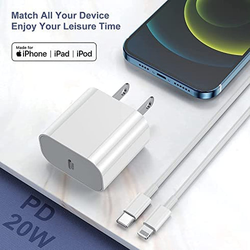 for iPhone 13 12 Fast Charger, Usbc Apple 20w Power Adapter Cube Fast Charging Block,USB-C Wall Plug Box+?Apple MFI Certified? USB C Lightning Cable Cord 6ft for iPhone 13 Pro/12 Mini/12 Pro Max/11
