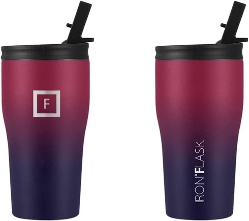 IRON °FLASK Rover Tumbler 2.0 - 16 Oz, 2 Lids (Straw/Flip), Vacuum Insulated Stainless Steel Bottle, Modern Double Walled, Simple Thermo Travel Mug, Hydro Water Metal Canteen - Dark Rainbow