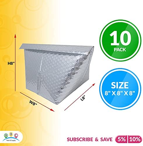 ABC Foil Insulated Box Liners 8" x 8" x 8", Pack of 10 Silver Insulated Shipping Boxes for Frozen Food, Odorless Insulated Shipping Containers, Leakproof Cold Shipping Boxes for Frozen Fish, Meat