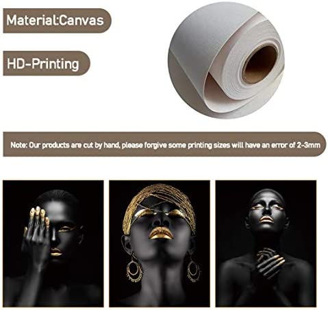African American Wall Art Painting Black Woman Fashion Pop Gold Earrings Black Set of 3 (8”X10” Canvas Picture) Queen Portrait of Black Woman Room Poster Art Painting Bedroom for Home Decor Gift