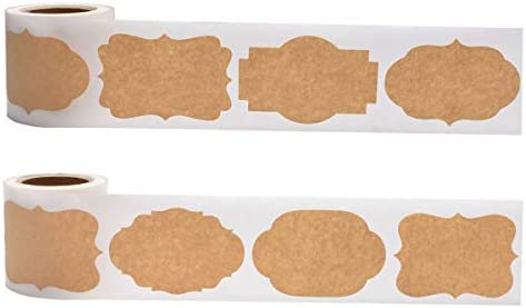 Cualfec Kraft Paper Tag Stickers Blank Labels for Christmas Package, Mason Jars, Bottles, Candle Containers 2" x 3" Large Labels - 100 x 2 Rolls