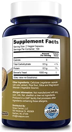 Brewers Yeast 1000mg 200 Vegetarian Caps (Non-GMO & Gluten-Free)