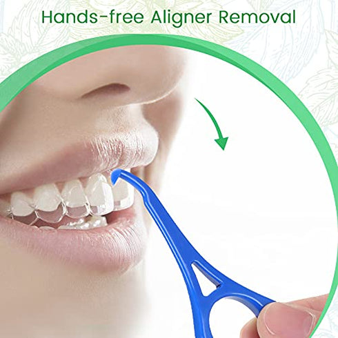 Aligner Chewies for Invisalign Aligners Mint Scented (20 Pcs Green) and Aligner Removal Tool (2 Pcs Blue)