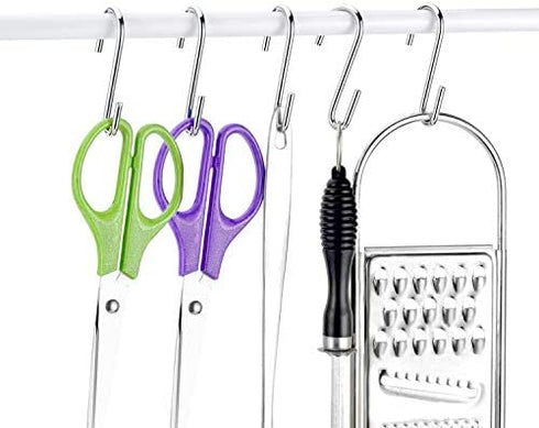 HiGift 10 Pack Heavy Duty S Hooks Silver S Shaped Hooks for Hanging Pot-Bakers Rack Hooks Wire Shelf Hooks Kitchen, Bathroom, Bedroom, Office, Pan, Pot, Bag, Plants,Jewelries