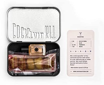 Cocktail Kits 2 Go - Martini Cocktail Set for Cocktail Lovers - Mixology and Craft Travel Kit Includes Olives, Brine, Vermouth, Cocktail Pick - Crafted in USA - Gift Box for All Occasions