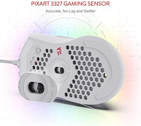 Redragon M808 Storm Lightweight RGB Gaming Mouse, 85g Ultralight Honeycomb Shell - 12,400 DPI Optical Sensor - 7 Programmable Buttons - Precise Registration - Super-Lite Cable - White