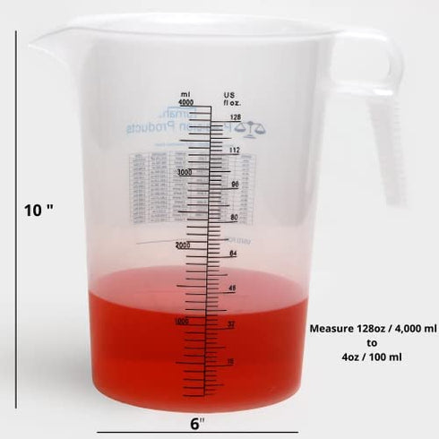 One Gallon 128oz Measure Pitcher - Convenient Conversion Chart - Strong Food Grade - Great For Lawn, Pool Chemicals - Ag - Lye and Home Hobbies - Motor Oil and Fluids - by Turnah Precision Products