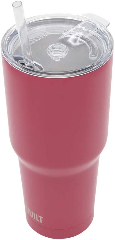 BUILT Double Walled Stainless Steel Tumbler Set with Replacement Lid, 2 Reusable Tritan Wire Straw Cleaning Brush in Gift Box, 30 Ounce, Burgundy