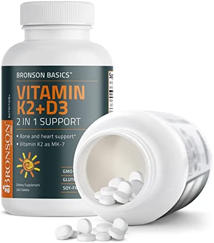 Bronson Vitamin K2 D3 (MK7) Supplement Bone and Heart Health Non-GMO Formula 5000IU (125 mcg) Vitamin D3 & 90 mcg Vitamin K2 MK-7 Easy to Swallow Vitamin D & K Complex, 360 Tablets