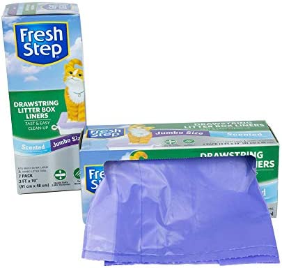 Fresh Step Drawstring Cat Litter Box Liners, Scented, Jumbo Size, 36" x 19" - 7 Count | Kitty Litter Bags, Cat Litter Liners for All Cats To Keep Your Home Clean