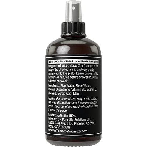 Rice Water Hair Growth Spray. Vegan Hair Thickening Moisturizing, Hydrating Volumizer Sprays For Men, Women with Vitamin B, C, Aloe Vera. Leave in Fermented Mist For Dry, Frizzy, Weak Hair. Unscented
