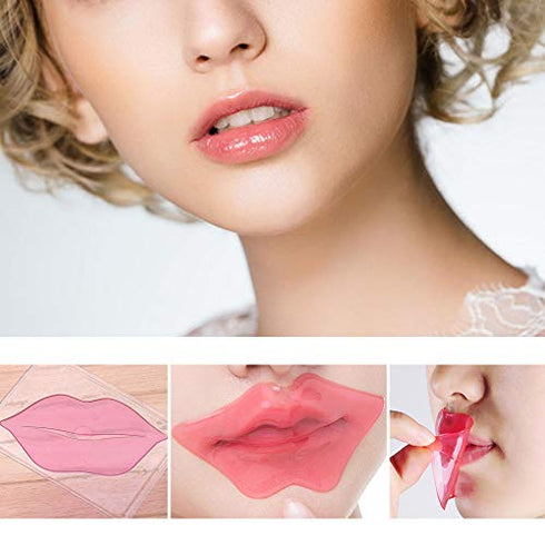 DELISOUL 20 Pieces Crystal Lip Masks Pink Collagen Lip Pads Sheet for Moisturizing, Remove Dead Skin, Anti-Wrinkle, Anti-Aging, Hydrating and Plump Your Lips