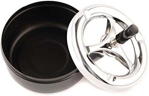 Round Push Down Stainless Steel Modern Tabletop Cigarette Ashtray with Spinning Tray, Cigarette Ashtray for Indoor or Outdoor Use, Ash Holder for Smokers, Desktop Smoking Ash Tray for Home Office