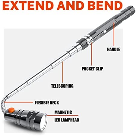 Gifts for Men Telescoping Flexible Magnetic Pickup Tool With 3 Super Bright Led Lights, Gifts for Dad, Father, Husband, Handy Men or Women, Birthday Gifts Idea, 1 Pack