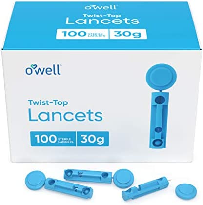 O'WELL Twist Top Lancets, 30 Gauge | for Blood Glucose & Keto Testing | 2 Boxes of 100 Sterile Lancets