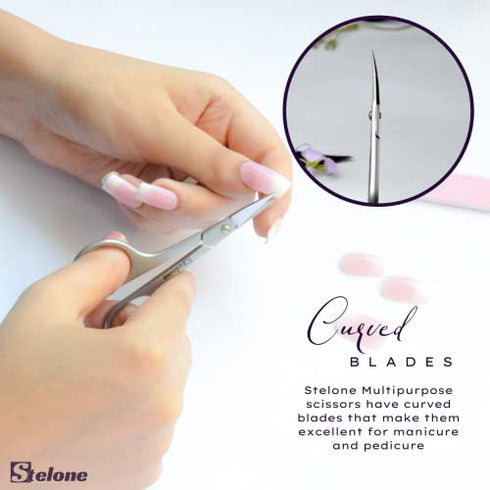 Stelone Cuticle Scissors, Eyebrow Scissors for Women, Stainless Steel Curved Blade Little Manicure Scissors, Brow Scissors & Cosmetic Scissors for Facial Hair & Eyelash Trimming - Best Makeup Scissors