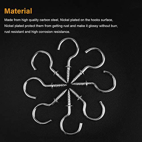 Powlankou 1inch Nickel Plated Metal Screw-in Ceiling Hooks Cup Hooks Silver, 120 Pieces