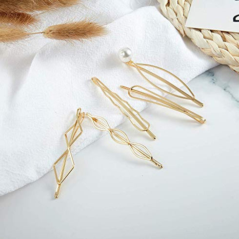 10 Pieces Bobby Pin Hair Pin Geometric Metal Hair Clip Hair Barrettes for Women Girl Minimalist Hair Decorative Wedding Dainty Accessories Headwear (Gold, Silver)