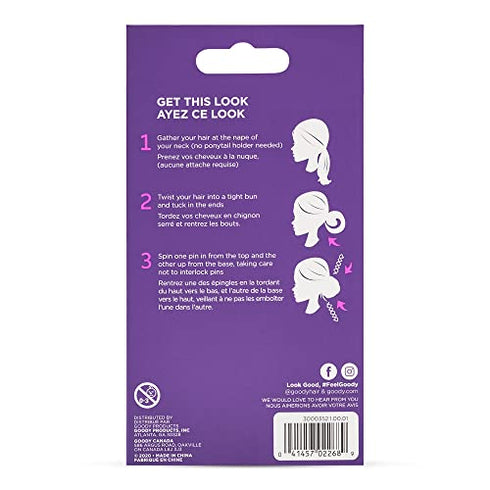 Goody Hair Spin Pin, 2 Count - Mini Corkscrew Hair Pins for Fast Bun Provides All-Day Hold - Easy and Quick To Use - Pain-Free Hair Accessories for Women, Men, Boys, and Girls