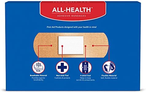 All Health Flexible Fabric Adhesive Bandages, 1 in x 3 in, 100 ct| Flexible Protection for First Aid and Wound Care