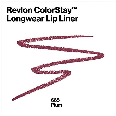 Lip Liner by Revlon, Colorstay Face Makeup with Built-in-Sharpener, Longwear Rich Lip Colors, Smooth Application, 665 Plum
