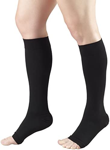 Truform 30-40 mmHg Compression Stockings for Men and Women, Knee High Length, Open Toe, Black, Medium