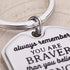 Inspirational Encouragement Gifts for Son Daughter Keychain Women Men College Students Teenage Boy Girls Birthday Wedding Always Remember You are Braver Engraved Key Ring for Men Teens