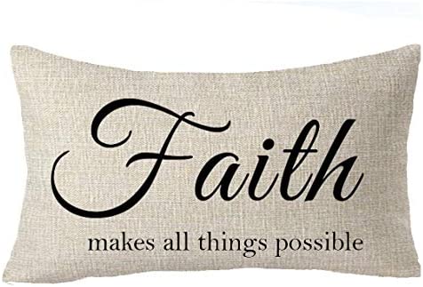FELENIW Set of 4 Faith Love Hope Family Believe Blessed Living Learning Working Encourage Quote Cotton Linen Decorative Throw Pillow Cover Cushion Case Lumbar 12x20 inches