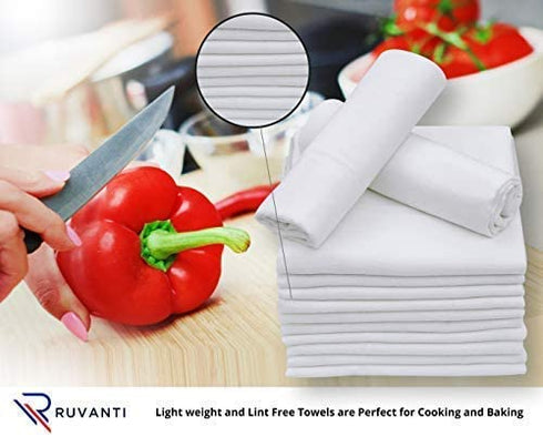 RUVANTI 12 Pack Extra Large Flour Sack Dish Towels (28"x28") 100% Cotton Reusable Un Paper Towels/Tea Towels. Dish Cloths are Highly Absorbent. Perfect for Dish Drying, Cleaning, Diaper, Embroidery.