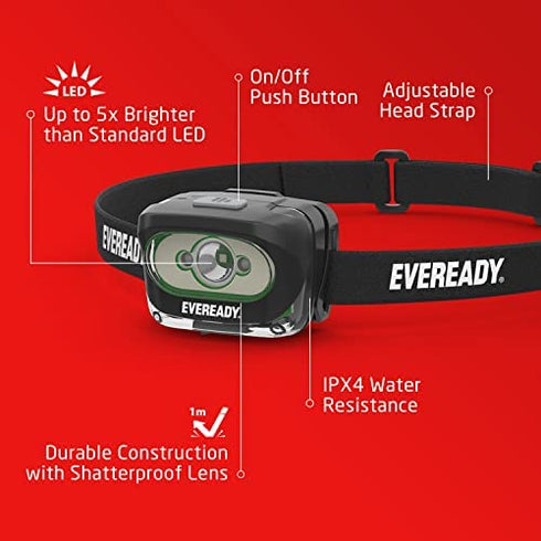 Eveready Rechargeable LED Headlamps (2-Pack), IPX4 Water Resistant Head Lights for Running, Camping, Emergency, Outdoors (USB Cable Included),Black (2-Pack),Adjustable