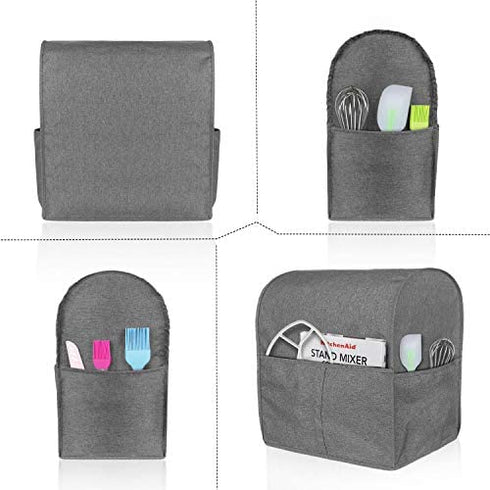 Homai Stand Mixer Cover Compatible with Tilt Head 4.5-5 Quart KitchenAid Mixer, Cloth Dust Cover with Pocket for Extra Attachments (Gray)