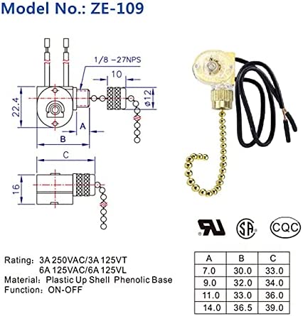 DAYONE Pull Chain Switch Zing Ear ZE-109 Ceiling Fan Switch Ceiling Fan Light Lamp Replacement 2 Pack Brass