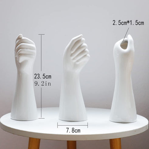 White Ceramic Hand Bud Flower Vase for Hhydroponic Floral Arrangement Table Decorative NBHUZEHUA