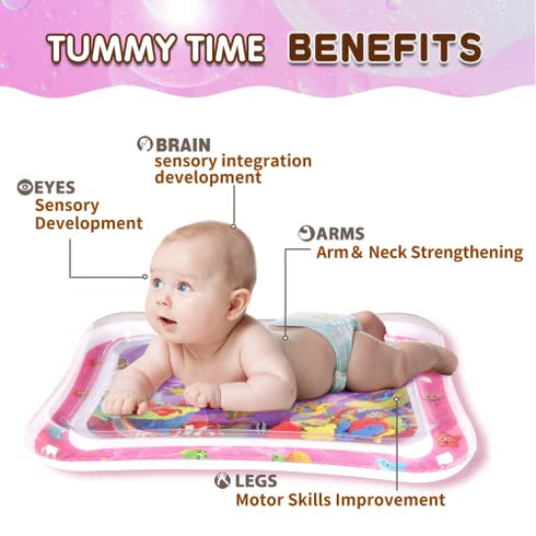 Hitituto Inflatable Tummy Time Mat Premium Baby Water Play Mat Fun Activity Center for Baby's Stimulation Growth and Sensory Development Ideal Infants Toddlers Baby Girls Toys for 3 6 9 12 24 Months