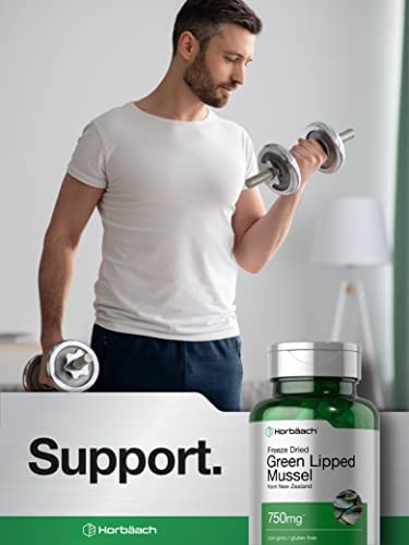 Green Lipped Mussel | 750 mg | 120 Capsules | from New Zealand | Premium Freeze Dried Mussel Powder | Non-GMO and Gluten Free | by Horbaach