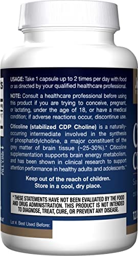 Jarrow Formulas Citicoline (CDP Choline) 250 mg - 120 Capsules - Supports Brain Health & Attention Performance - Up to 120 Servings ( Packaging May Vary )