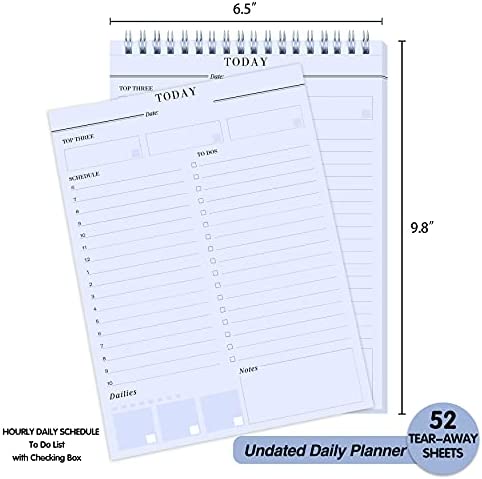Daily Planner Notepads - A5 Scheduler, To Do List with Priorities, Notes, Meals and Water Intake Tracker, Spiral Daily Planning Pad with 52 Undated Agenda Tear-off Sheets, 6.5" x 9.8" ( Blue )