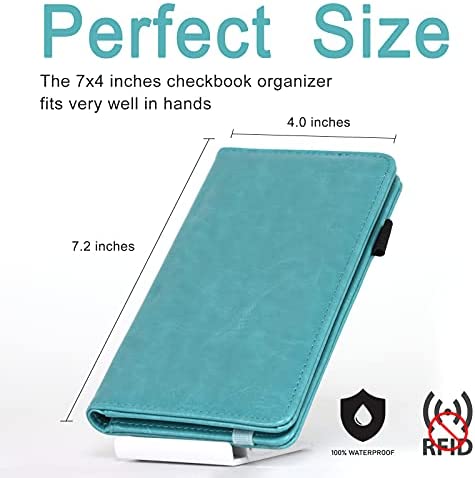 CoBak Checkbook Cover - Premium Leather Check Book Holder Wallet with RFID Blocking Function for Men and Women,Sky Blue