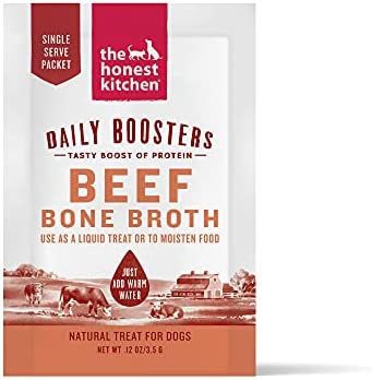 The Honest Kitchen Daily Boosters: Instant Beef Bone Broth with Turmeric for Dogs, 3.5g Sachets, Pack of 12
