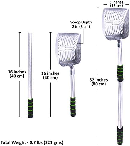 SunGrow Long Handle Cat Litter Scoop, 32”, Non-Stick Aluminum Scoop with Rubber Handle, Wide Scoop