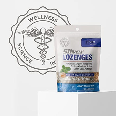American Biotech Labs - Silver Biotics - Colloidal, Silver Lozenges - Made With 60 Ppm Silversol Technology And Made With Best Honey Manuka - 21 Count Bag