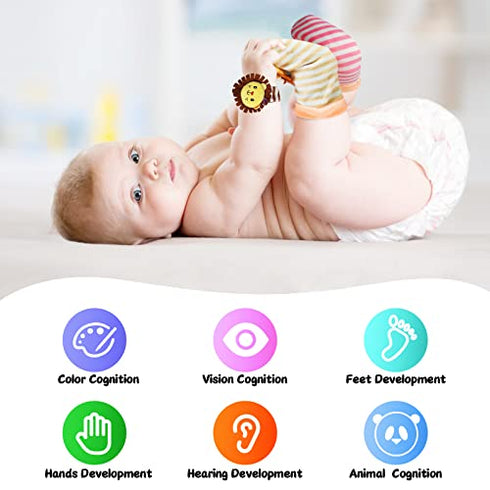 Baby Rattles Wrist for Babies 0-6 Months, Infant Toys Boy/Girl Stuff. Newborn 1-2-3-4-5-6-Month-Old Essentials Items Foot Socks&Wristband, Cute Things for Feet Finder&Hand Play, Brain Development Gift
