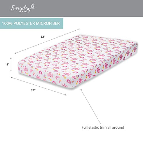 Baby Girl Fitted Crib Sheet Princess Storyland, 100% Soft Breathable Microfiber Baby Sheet, Fits Standard Size Crib Mattress 28in x 52in, Nursery Sheet